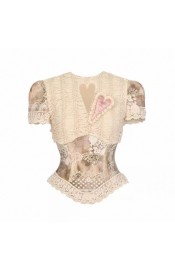 Blood Supply Cupid's Casket of Poems Round Neck Heart Short Lace Top(Full Payment Without Shipping)
